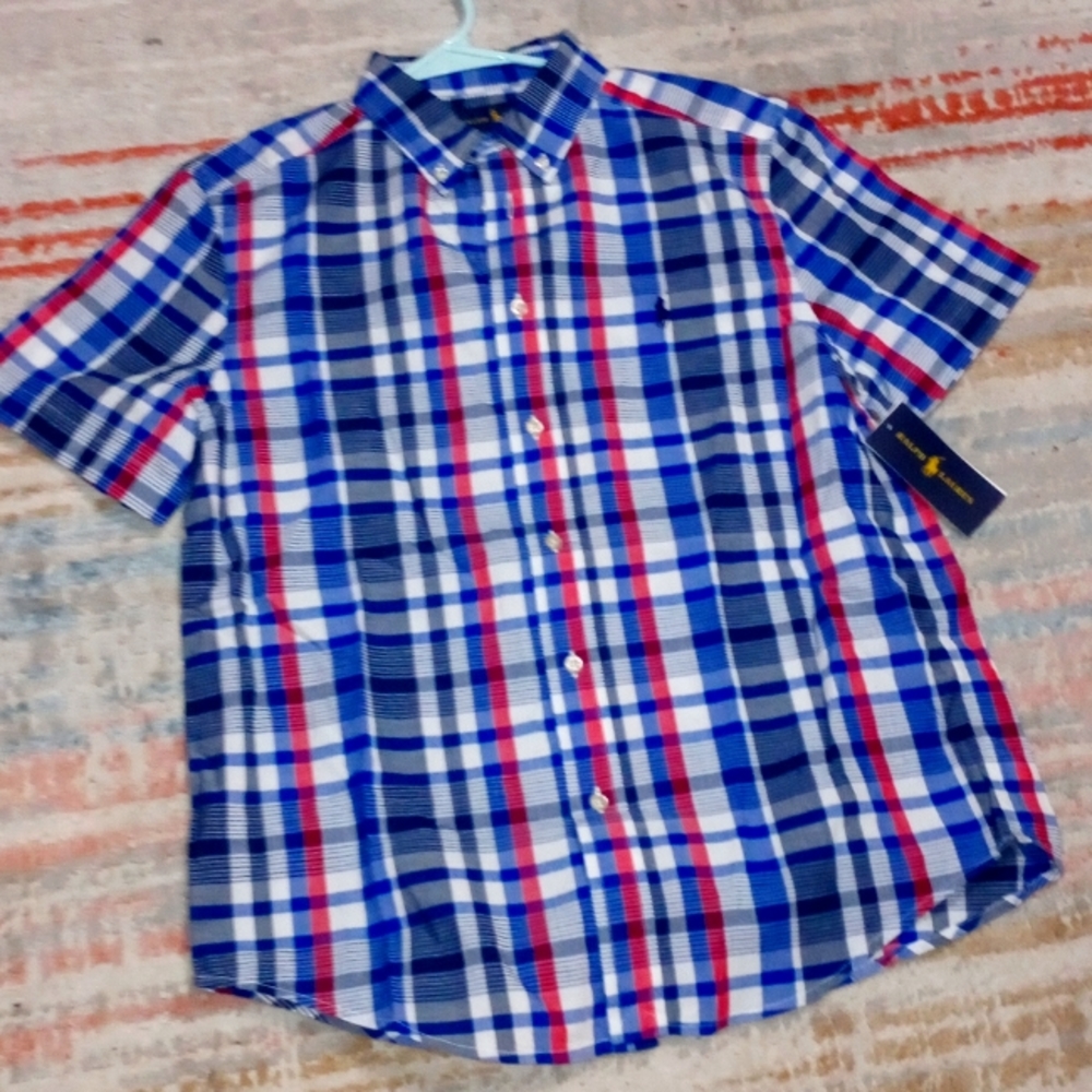 Ralph Lauren Blue and Red Striped Button-Up